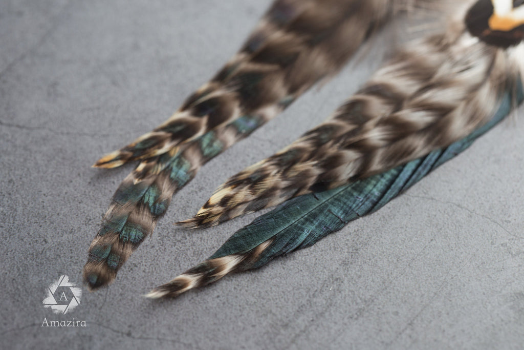 Extra long grizzly feather earrings