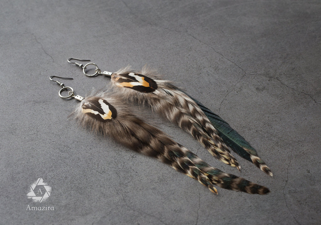 Extra long grizzly feather earrings