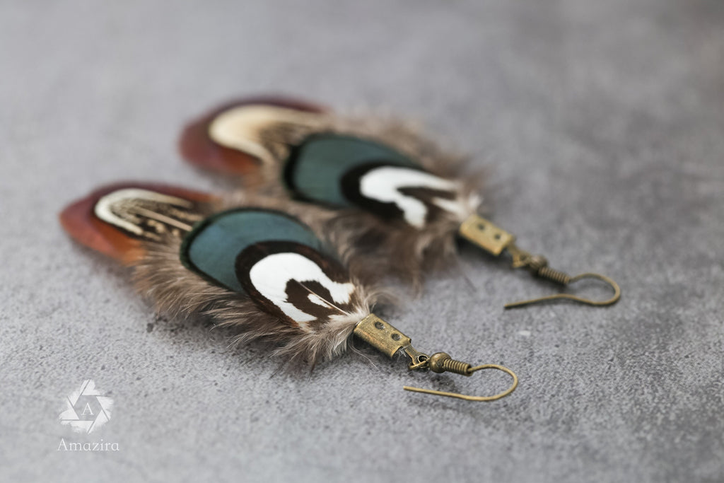Cute green & brown natural feather Earrings