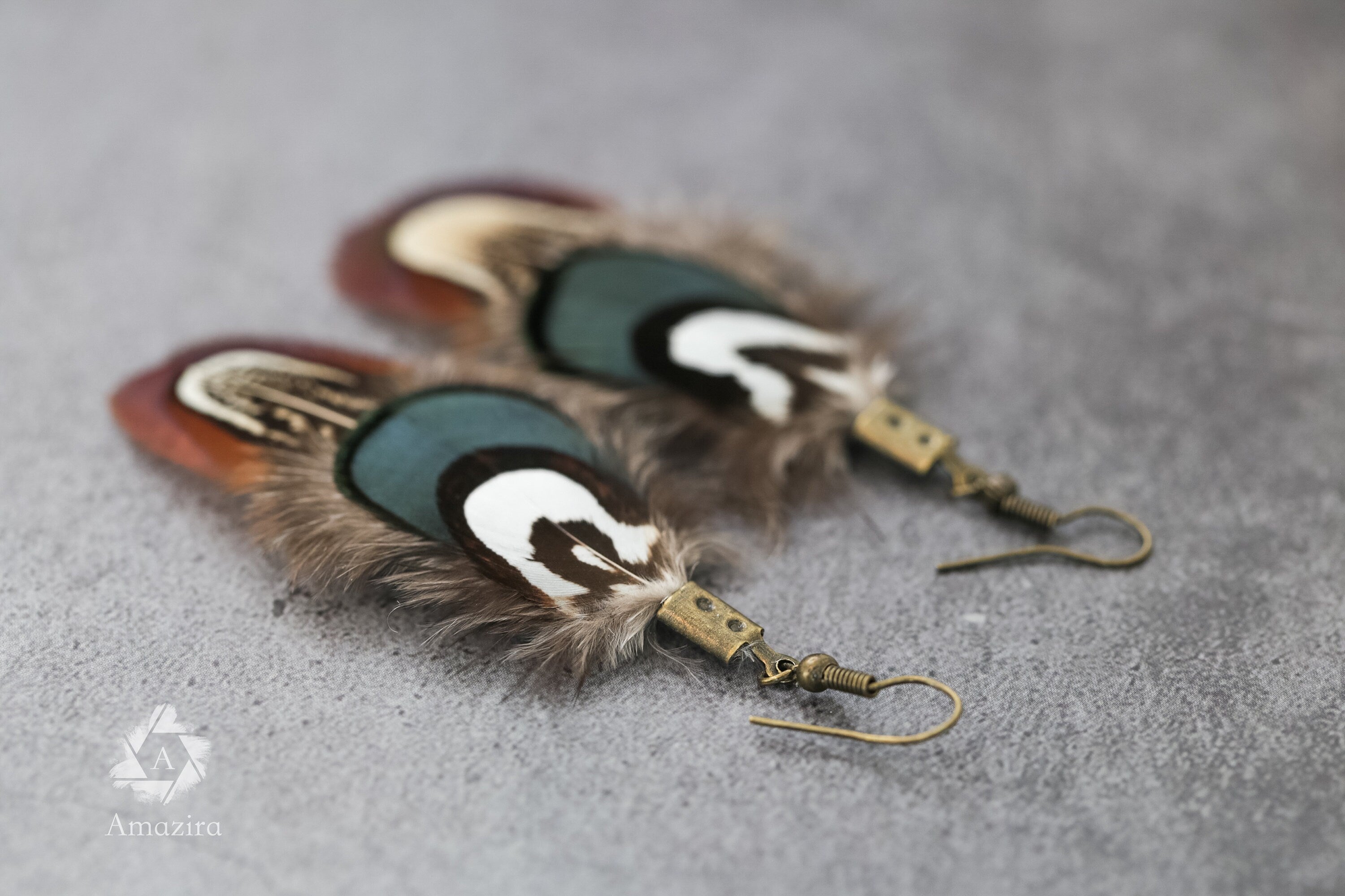 Cute green & brown natural feather Earrings