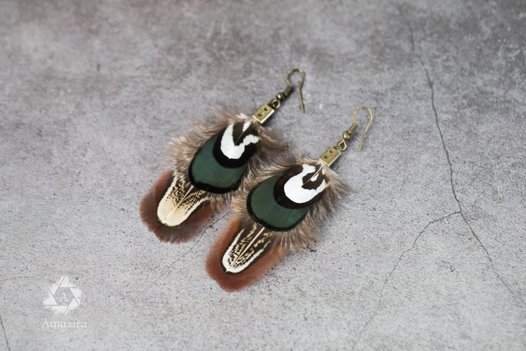 Cute green & brown natural feather Earrings
