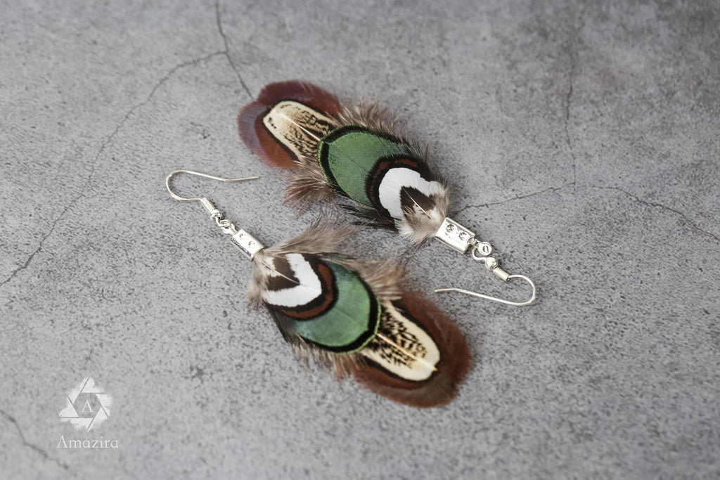 Cute green & brown natural feather Earrings