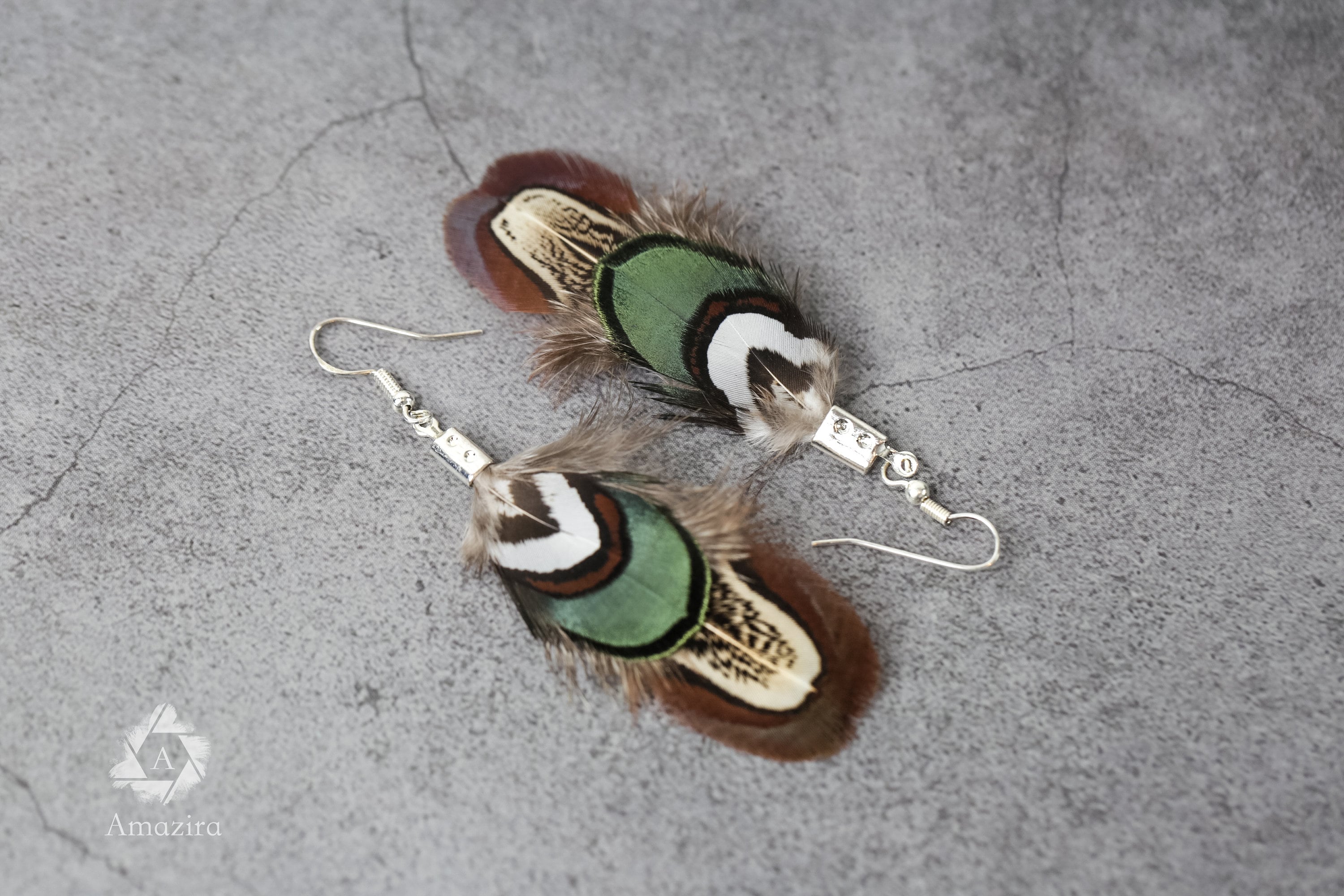 Cute green & brown natural feather Earrings