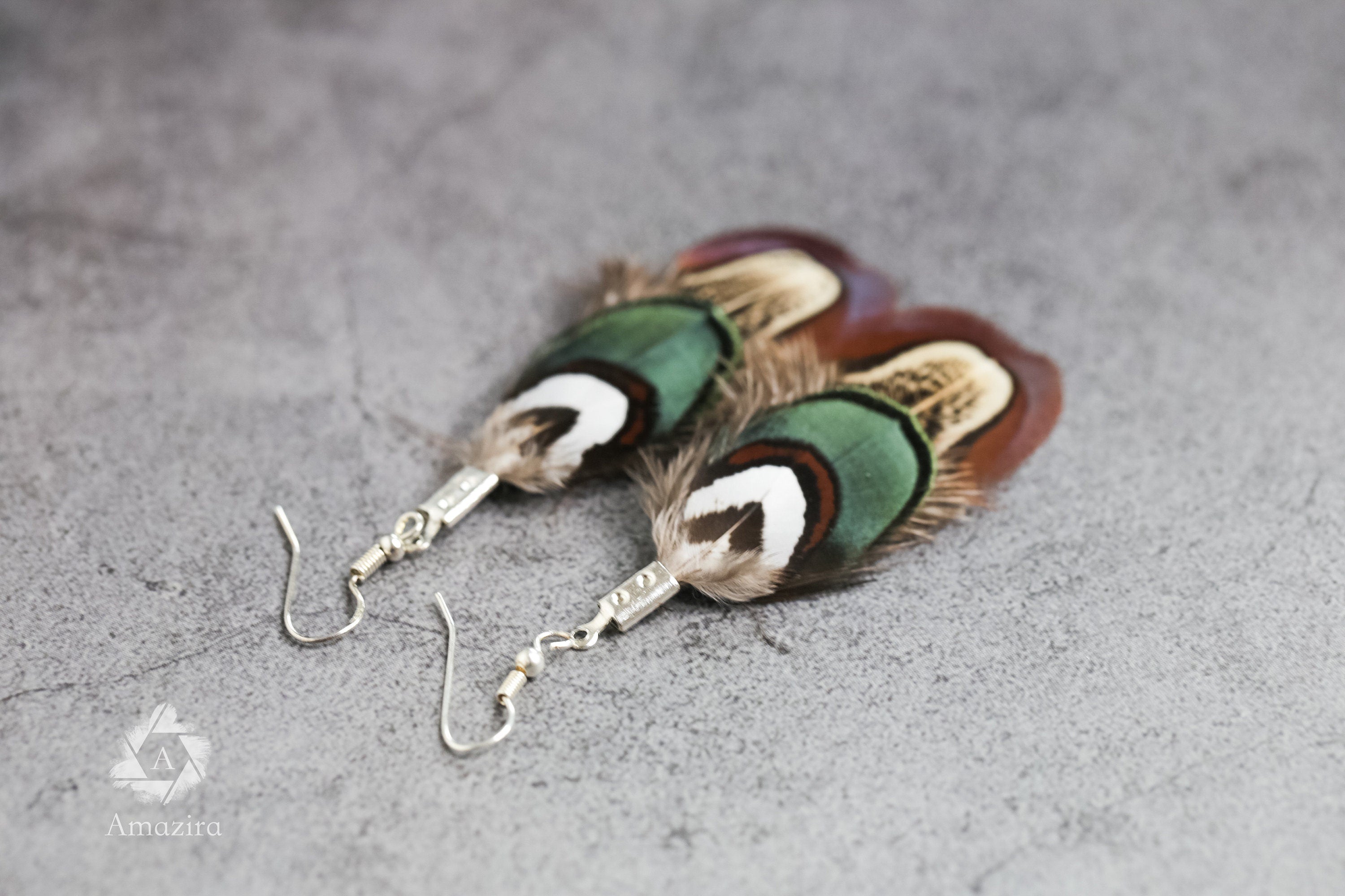 Cute green & brown natural feather Earrings