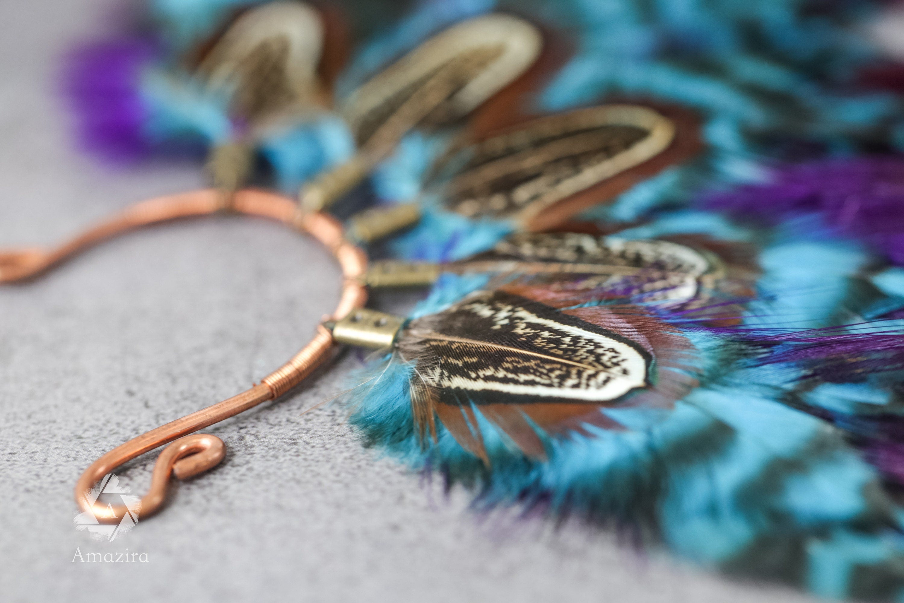 Purple and blue Natural Feather Ear cuff