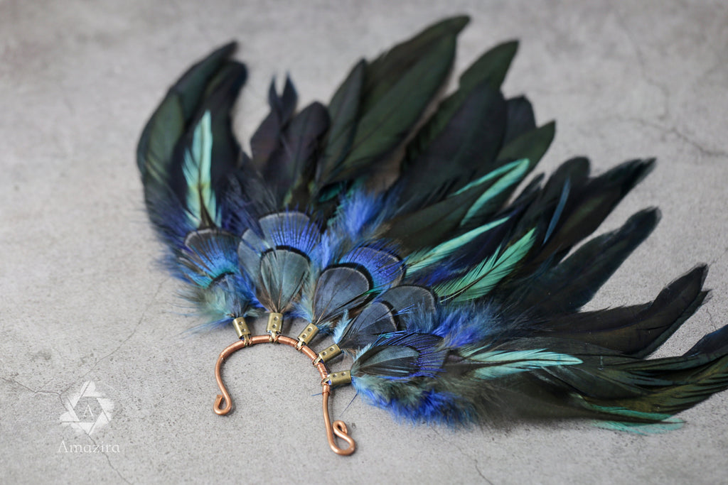 Blue feather ear cuff pierceless earring