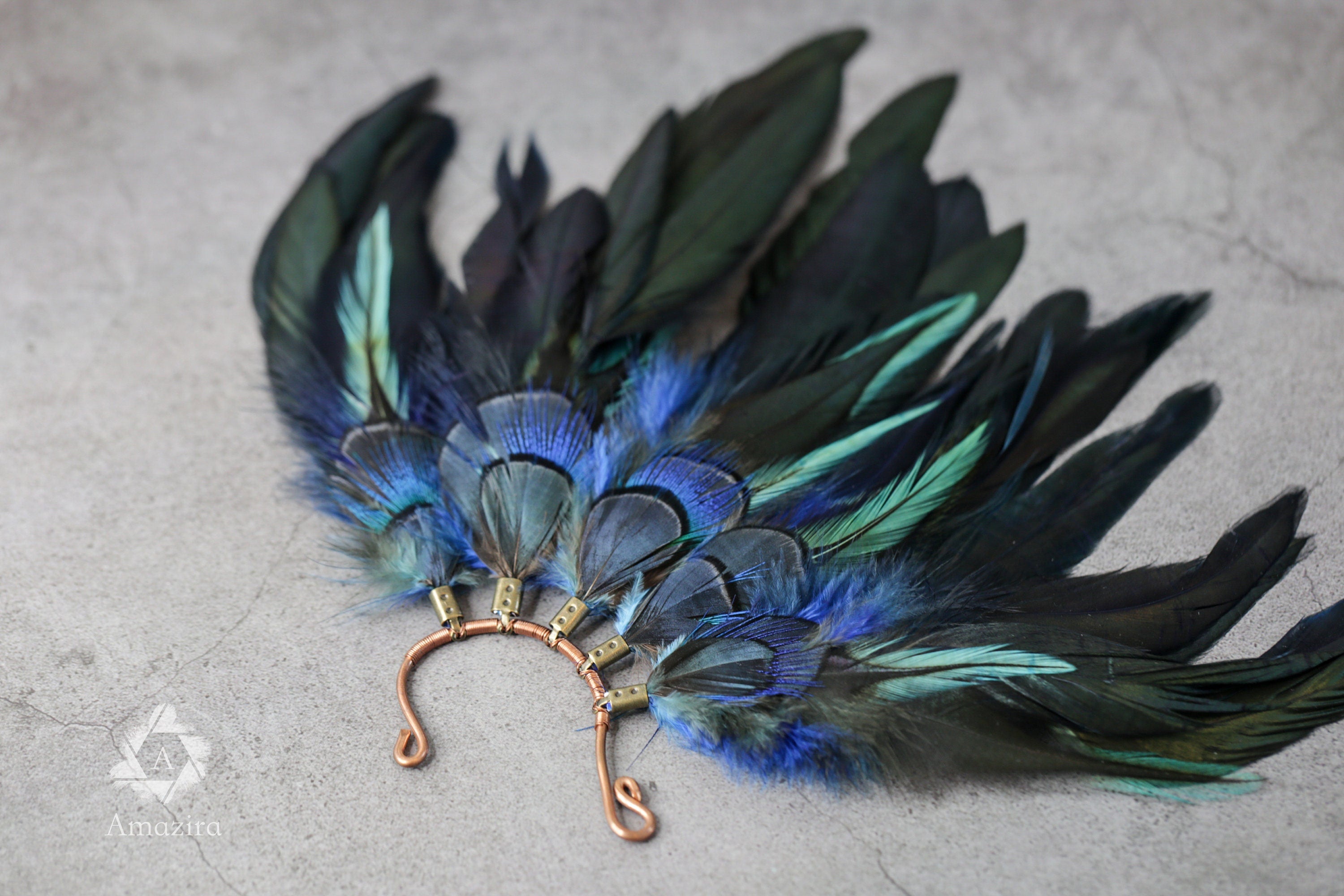 Blue feather ear cuff pierceless earring