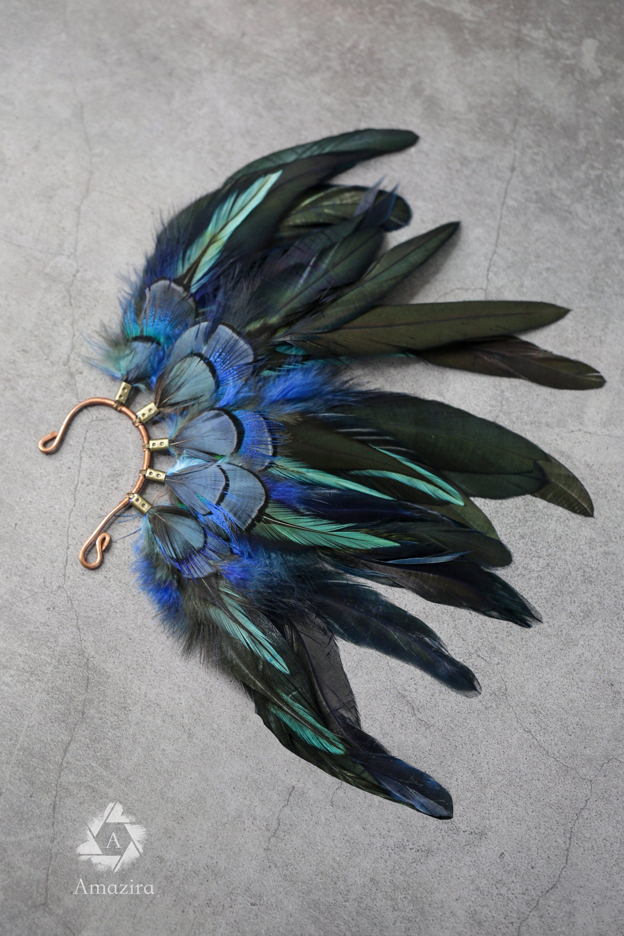Blue feather ear cuff pierceless earring