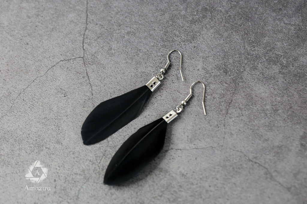 Small delicate black handmade feather earrings