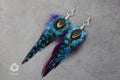 Blue and purple stripped fluffy feather earrings