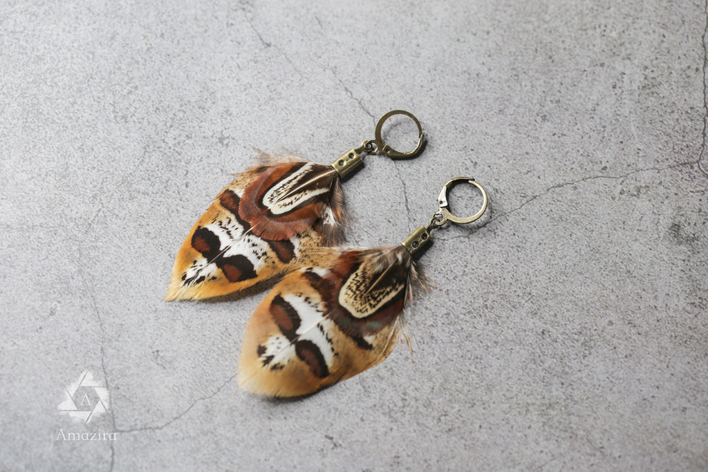 Mini stripped handmade feather earrings