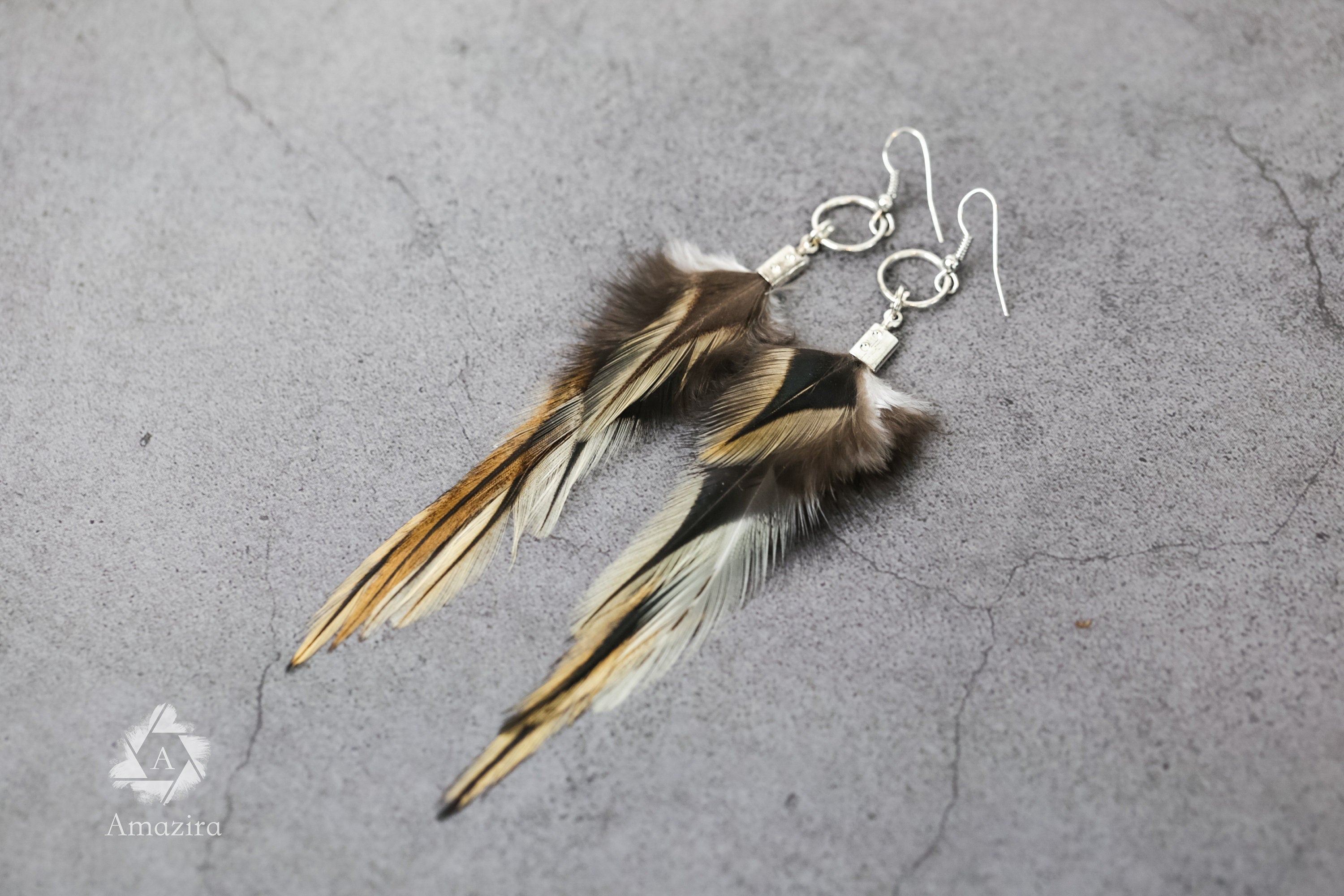 Golden black natural Feather Earring