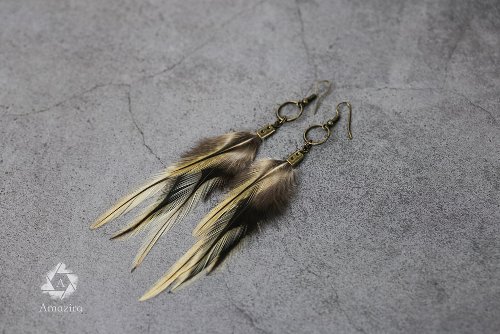 Golden black natural Feather Earring