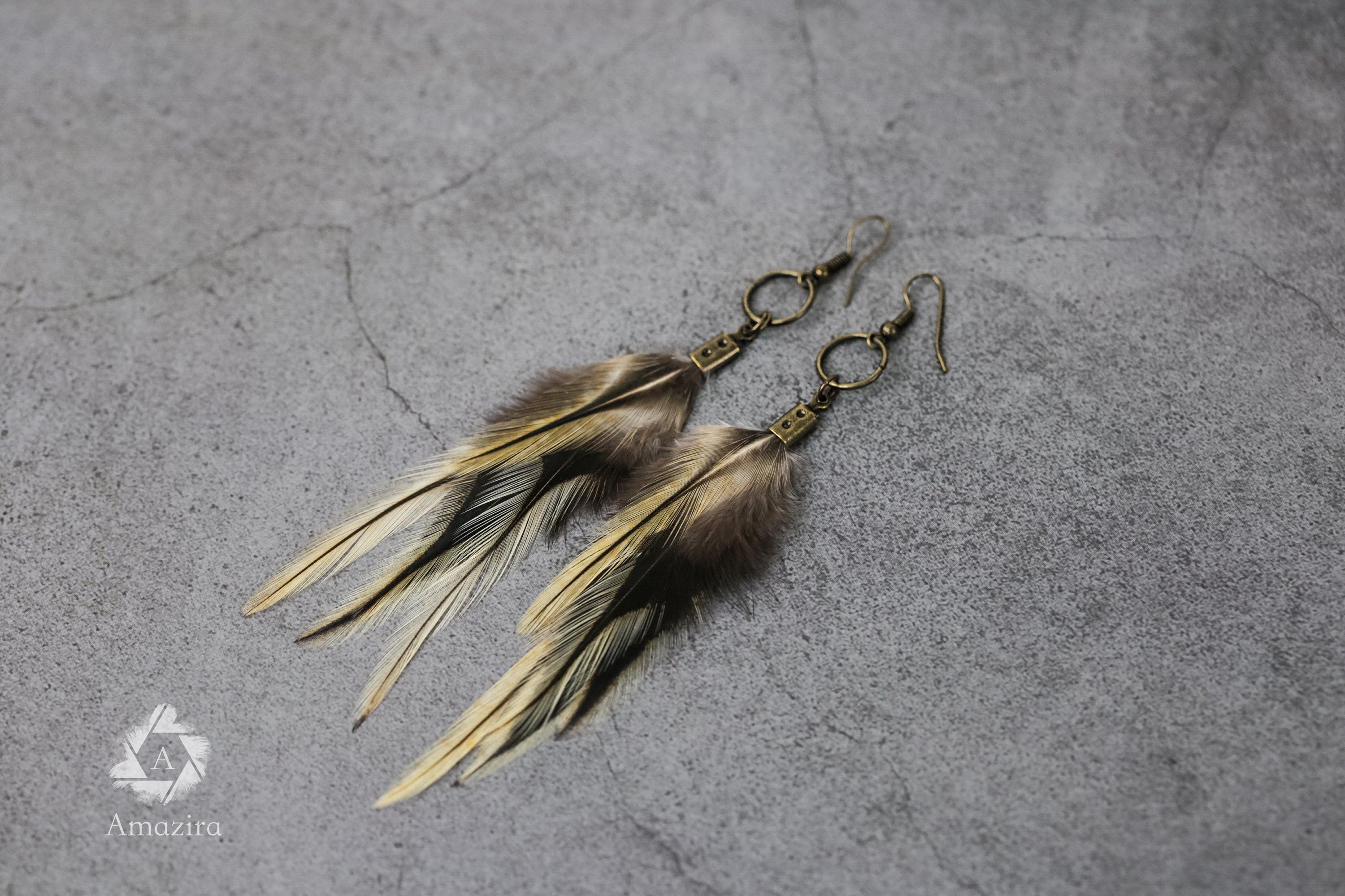 Golden black natural Feather Earring