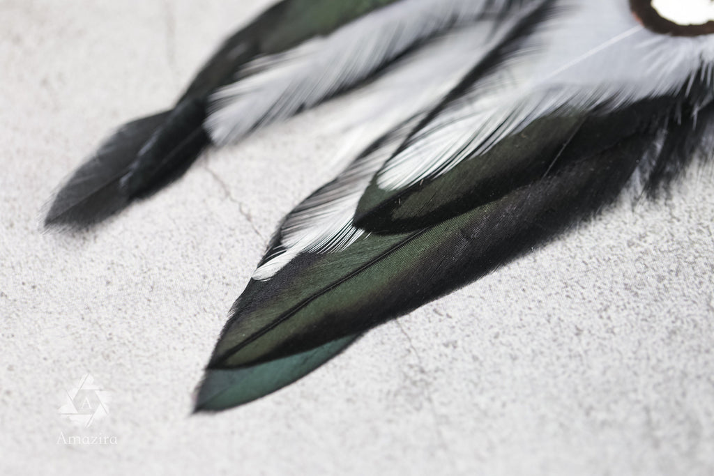 Black and grey long feather earrings, Handmade Bohemian Long Tribal earrings, Cool summer cute chic earrings, Boho bi earrings