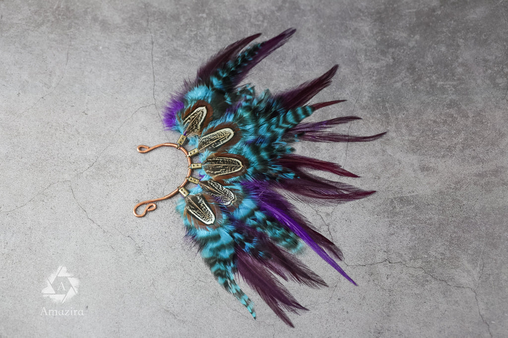 Purple and blue Natural Feather Ear cuff