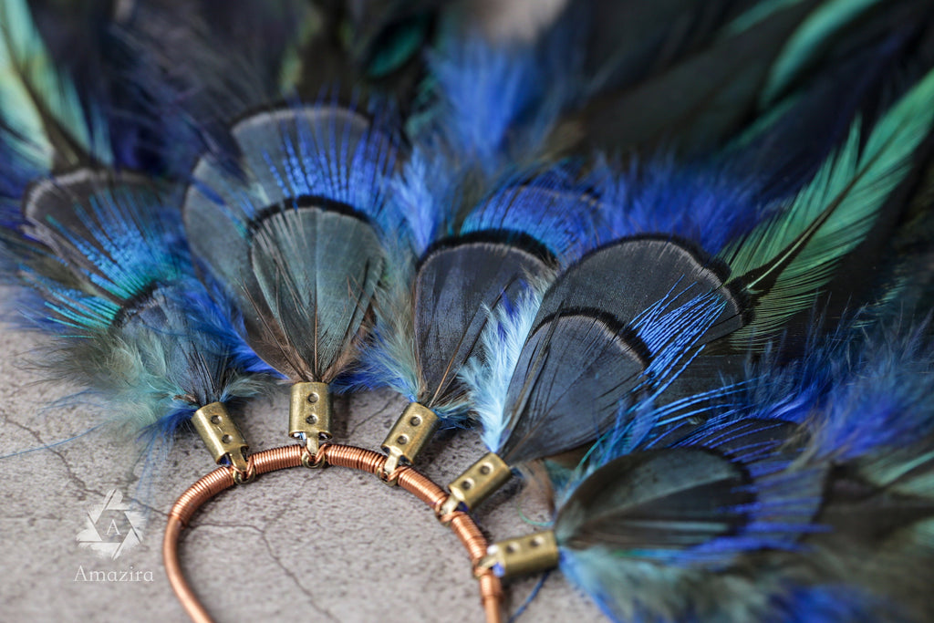 Blue feather ear cuff pierceless earring