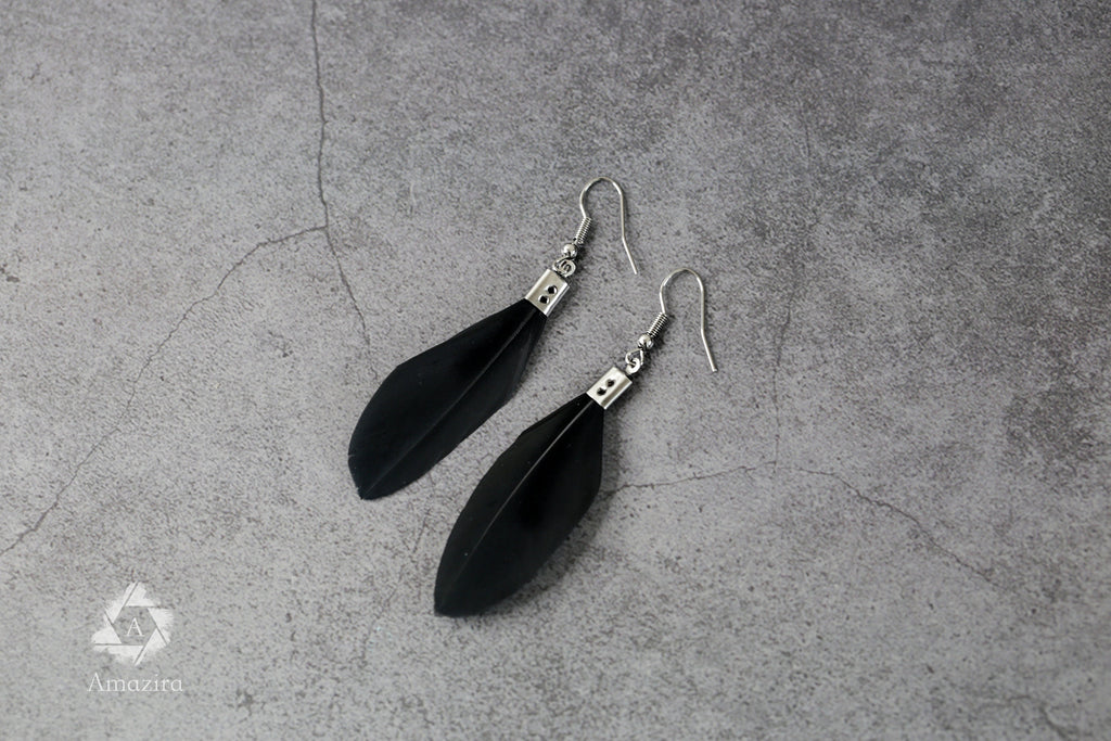 Small delicate black handmade feather earrings