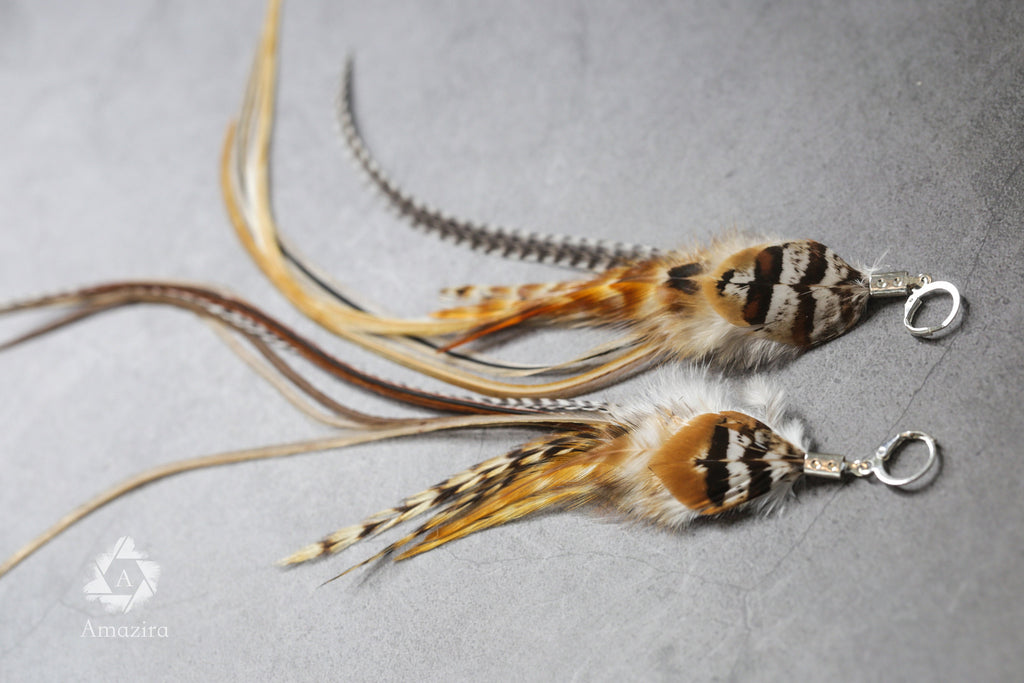 Extra long grizzly feathers earrings