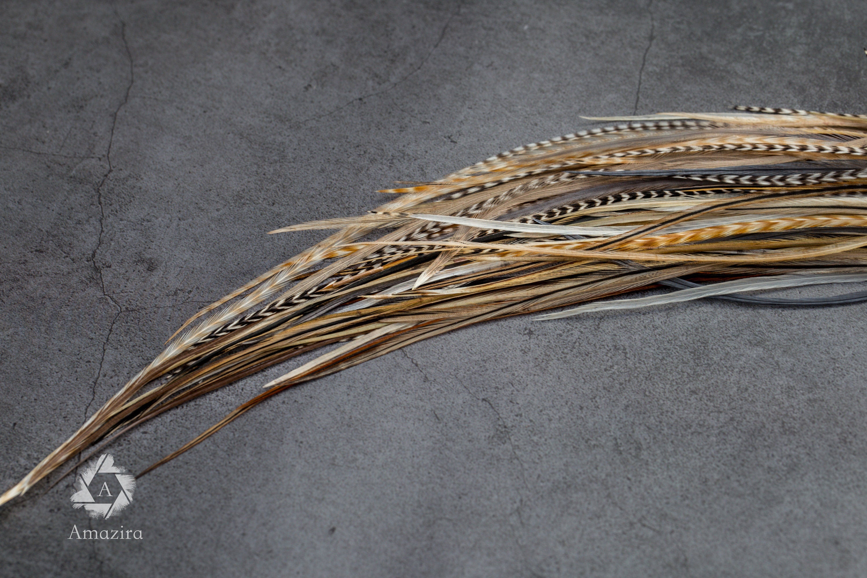 DIY 5 Feather Hair Extension Kit, 6-25cm / 6-15'' Natural grizzly feathers Hair lengthener enhancements, boho hippie stripped hair extension