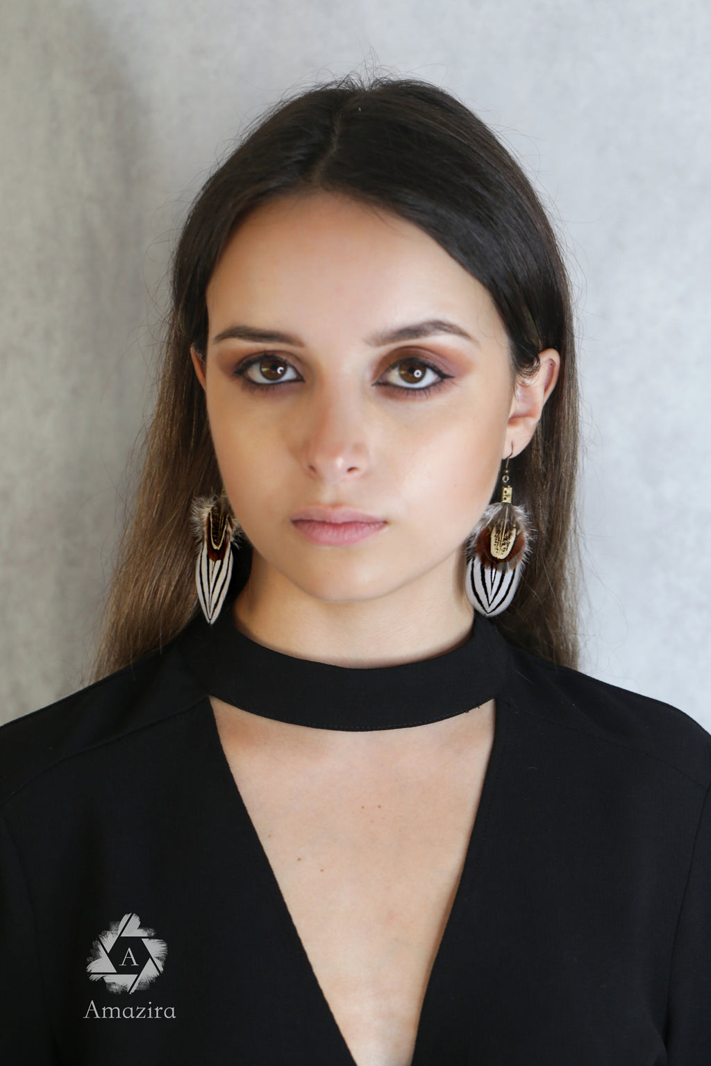 Circus black & white Striped Real Feather Earrings