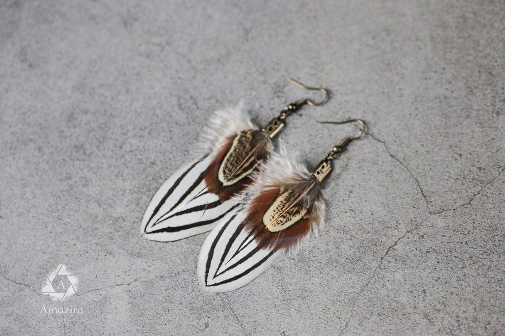 Circus black & white Striped Real Feather Earrings