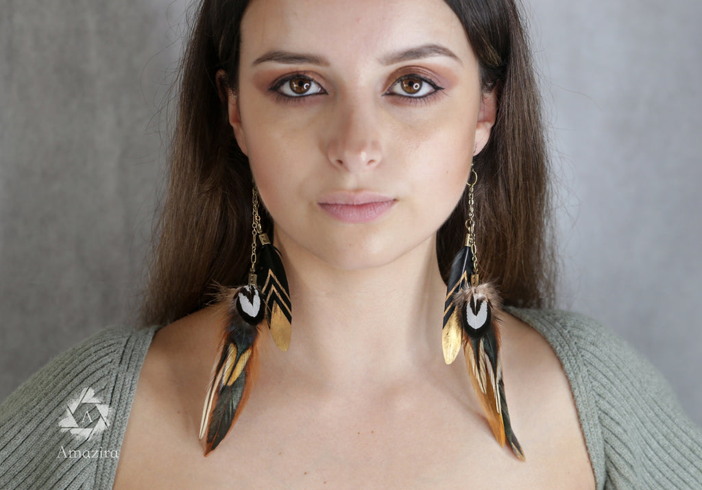 Black & Gold drop chain earrings