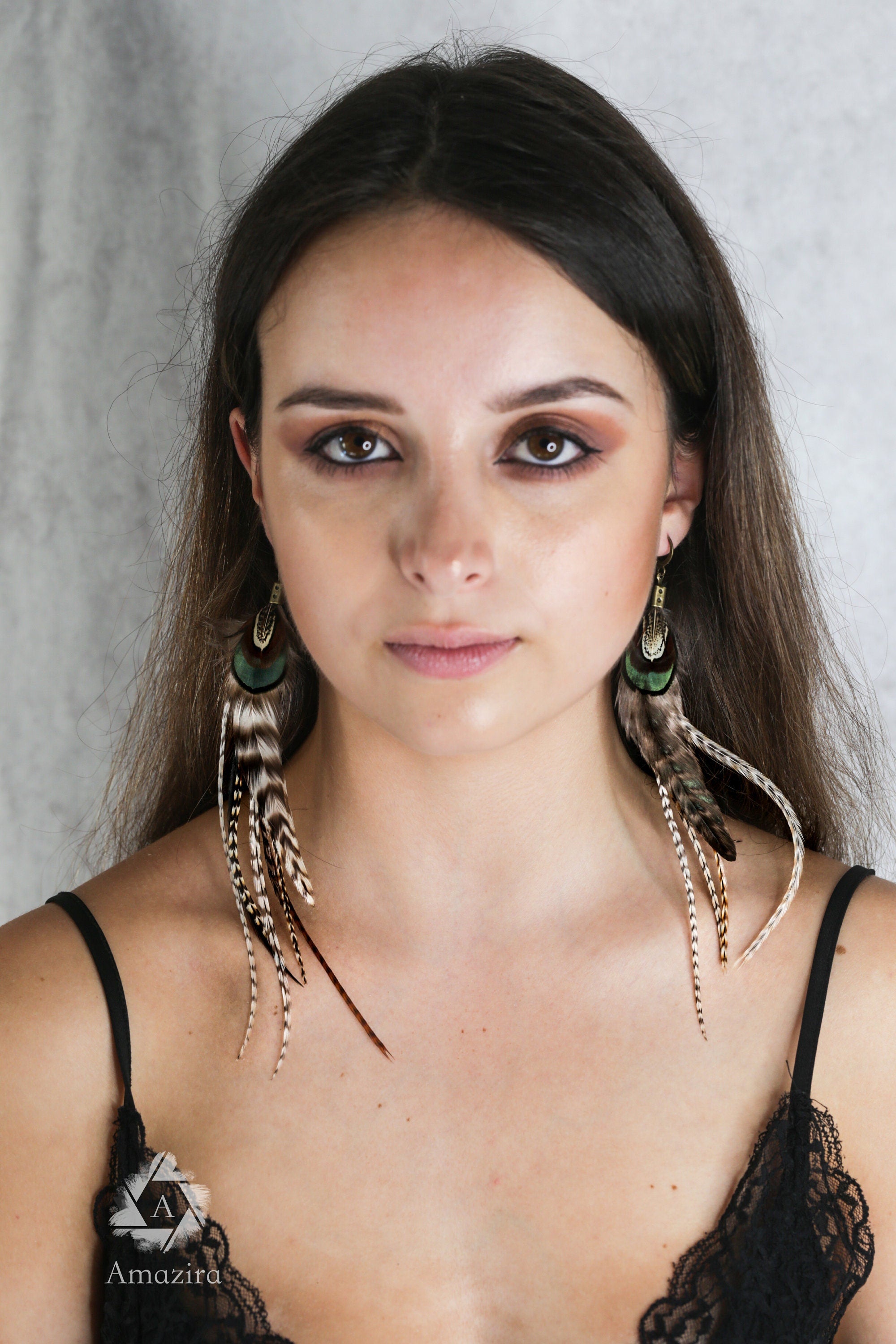 Natural Long Feather Earrings, Rooster Grizzly feathers, Bohemian hippie chic unique statement earrings, best friend gifts, gift for her mom