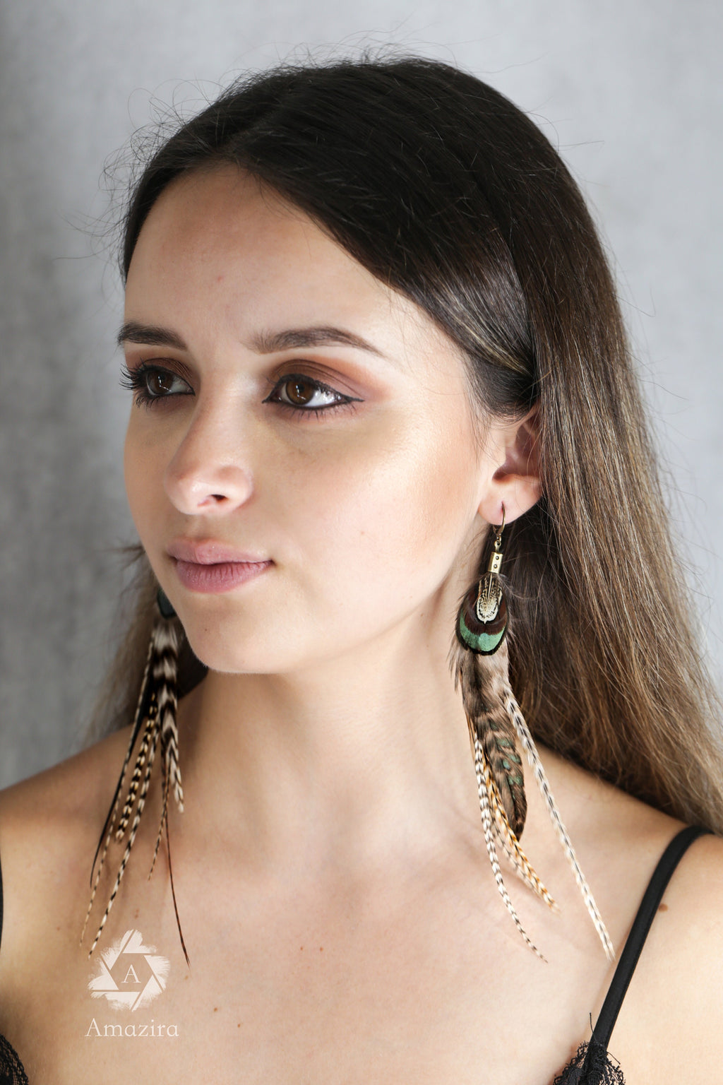 Natural Long Feather Earrings, Rooster Grizzly feathers, Bohemian hippie chic unique statement earrings, best friend gifts, gift for her mom