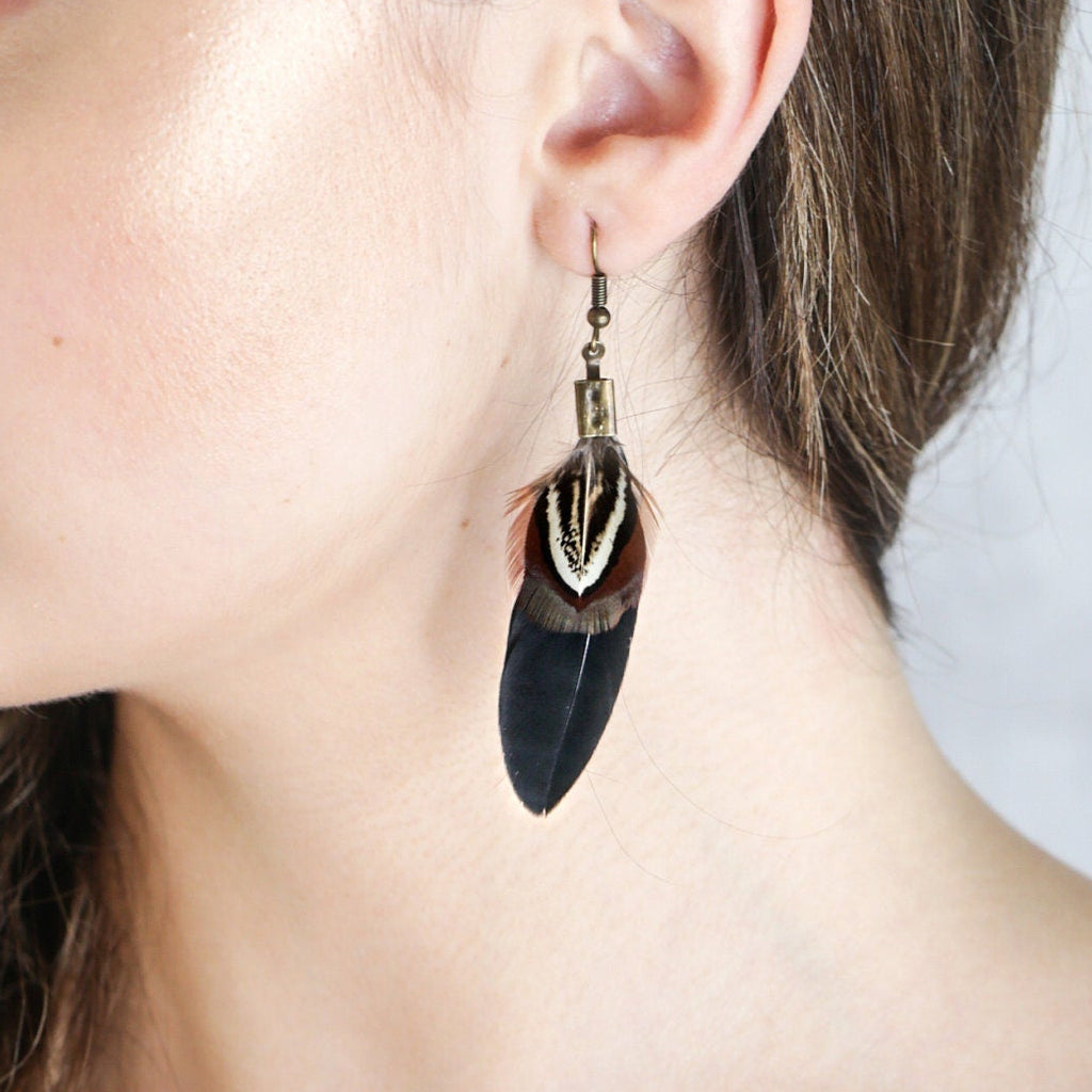 Unisex black feather earrings