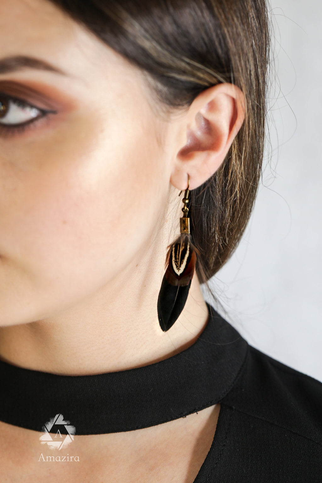 Unisex black feather earrings