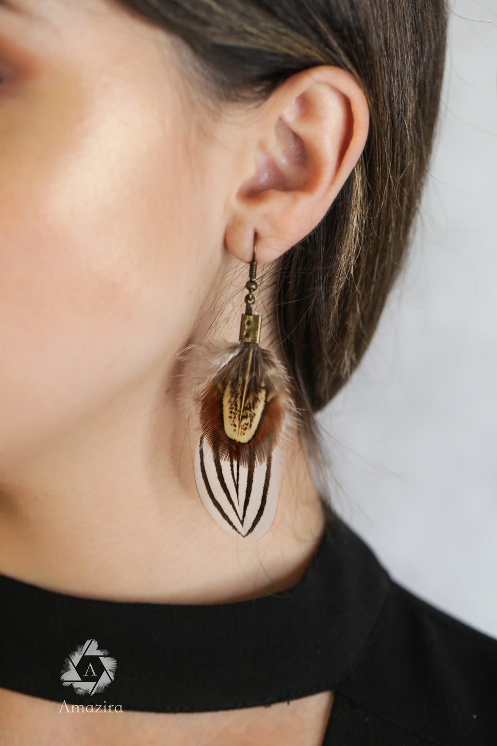 Circus black & white Striped Real Feather Earrings