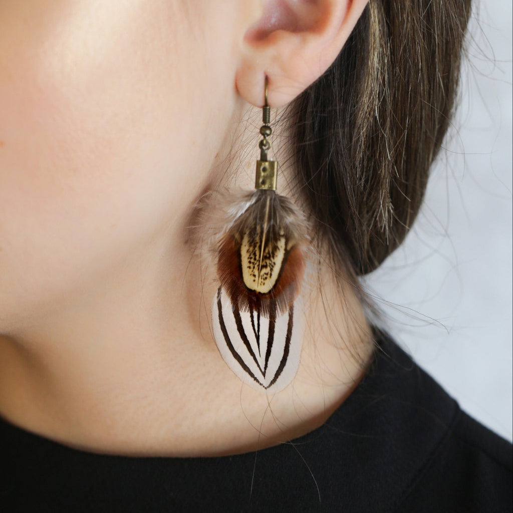 Circus black & white Striped Real Feather Earrings