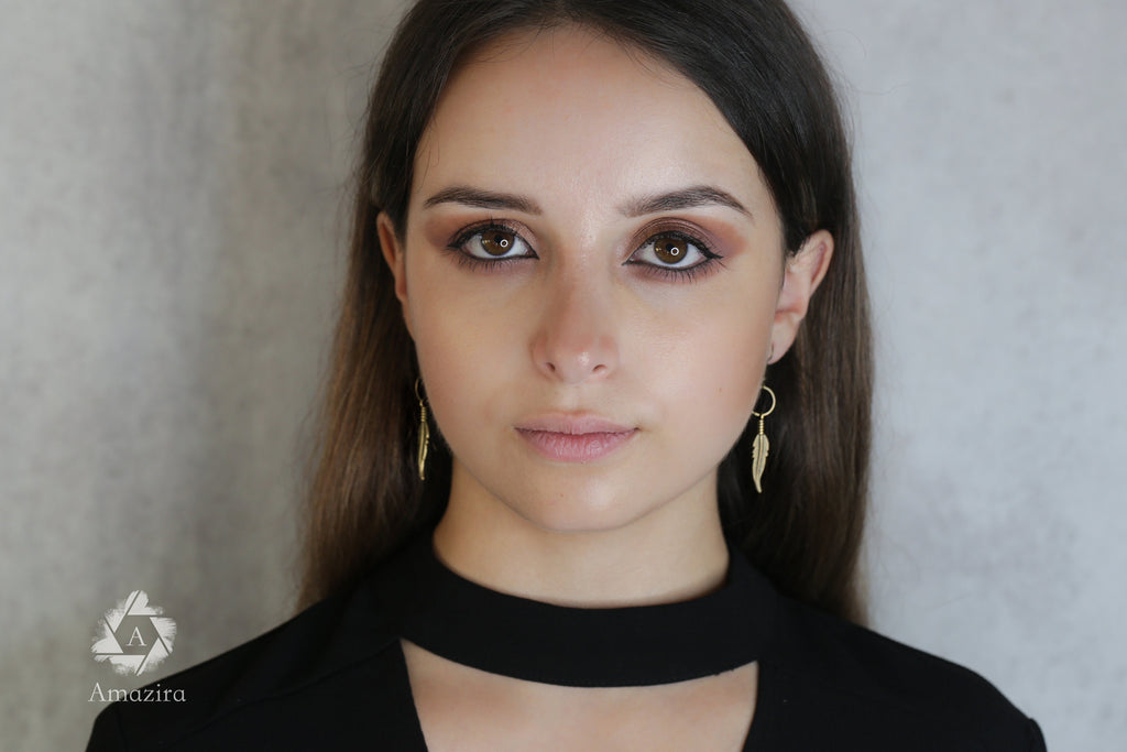 CLEARANCE LAST CHANCE! Unisex small delicate dangle silver and gold colour feather earrings, Stainless steel and brass boho earrings