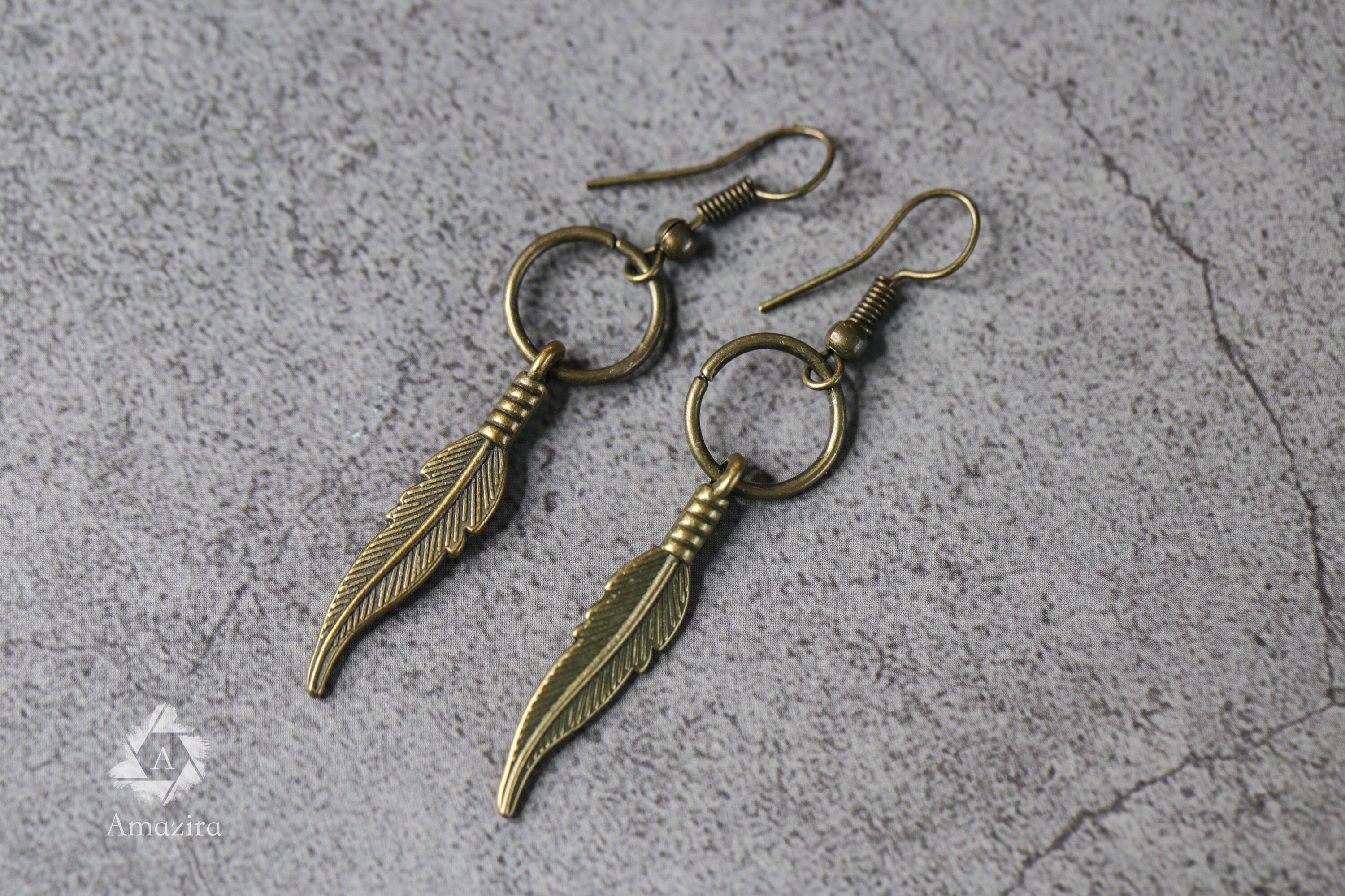 CLEARANCE LAST CHANCE! Unisex small delicate dangle silver and gold colour feather earrings, Stainless steel and brass boho earrings