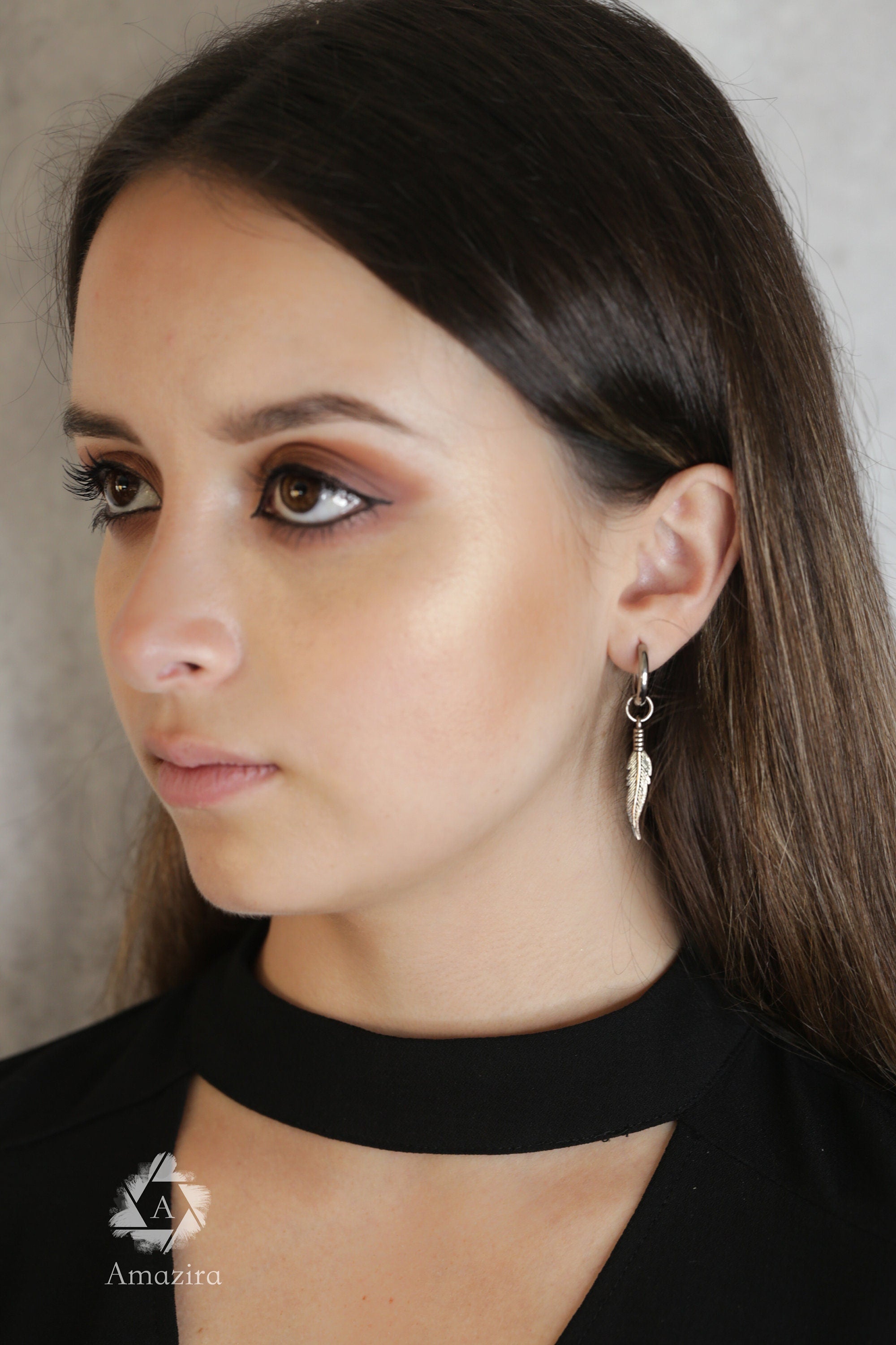 Small unisex delicate dangle stainless steel earrings, 2 in 1 Silver colour feather earrings, mens dangle earring, fun unique statement