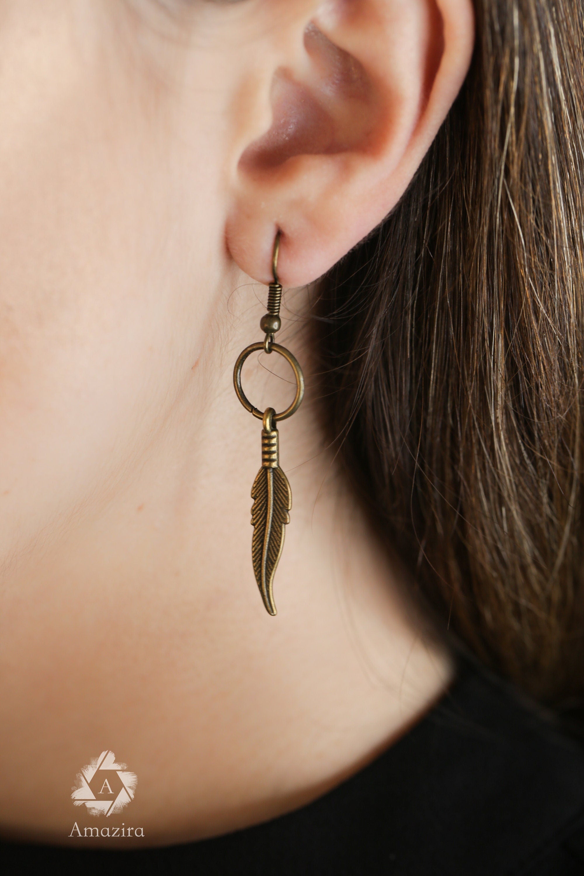 CLEARANCE LAST CHANCE! Unisex small delicate dangle silver and gold colour feather earrings, Stainless steel and brass boho earrings