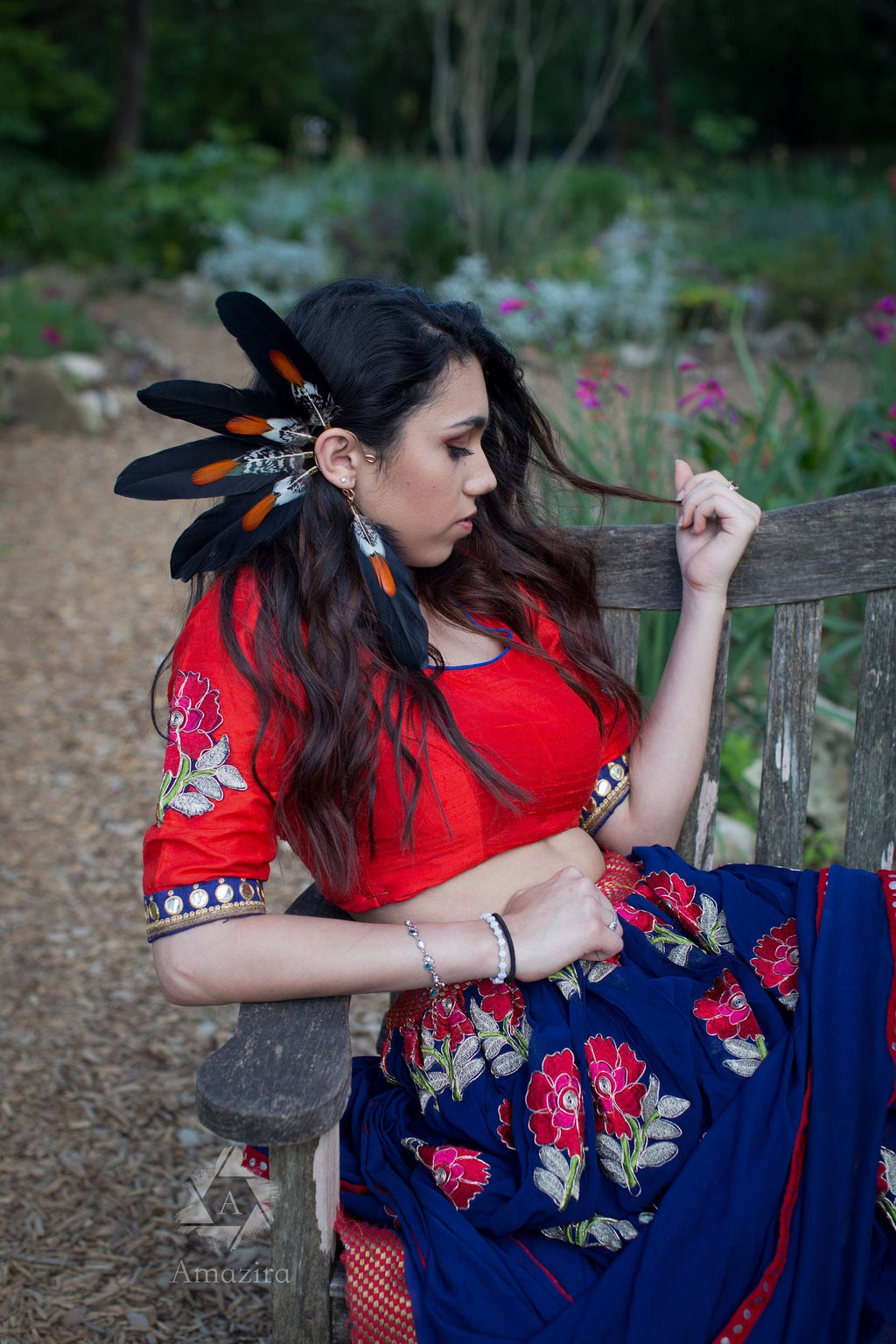 Black & red crow ear cuff