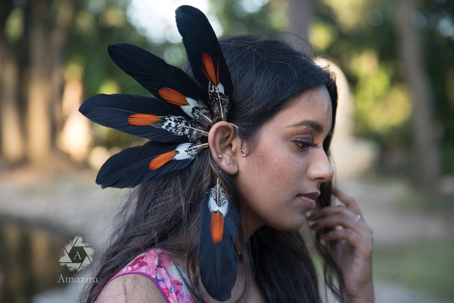 Black & red crow ear cuff