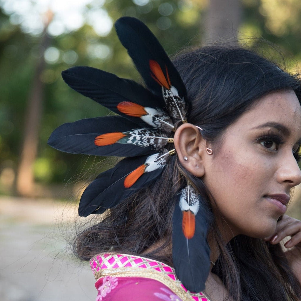 Black & red crow ear cuff