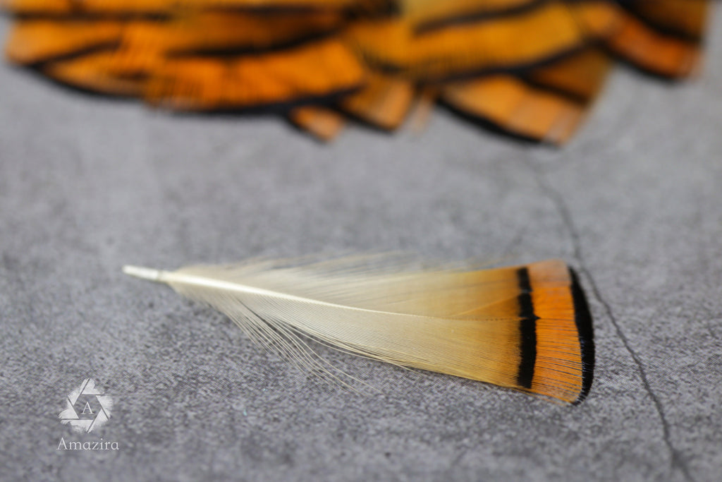 Golden orange pheasant feathers - 3-7cm, 1-3", FREE SHIPPING available, Natural feathers for crafts DIY makers, hat makers, dream catchers