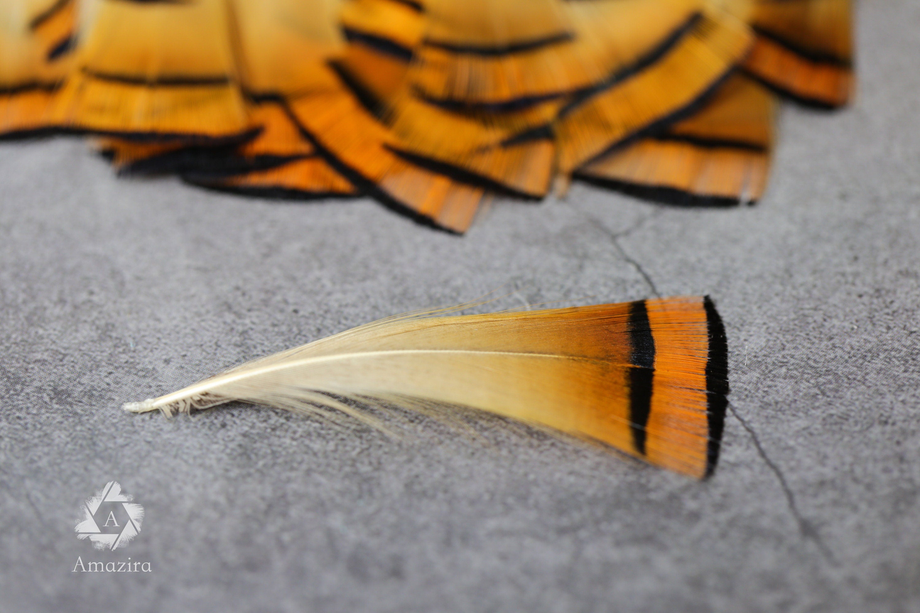 Golden orange pheasant feathers - 3-7cm, 1-3", FREE SHIPPING available, Natural feathers for crafts DIY makers, hat makers, dream catchers