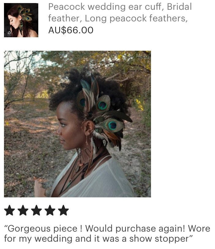 Peacock wedding ear cuff