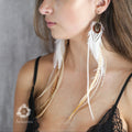 Extra long white feather grizzly earrings