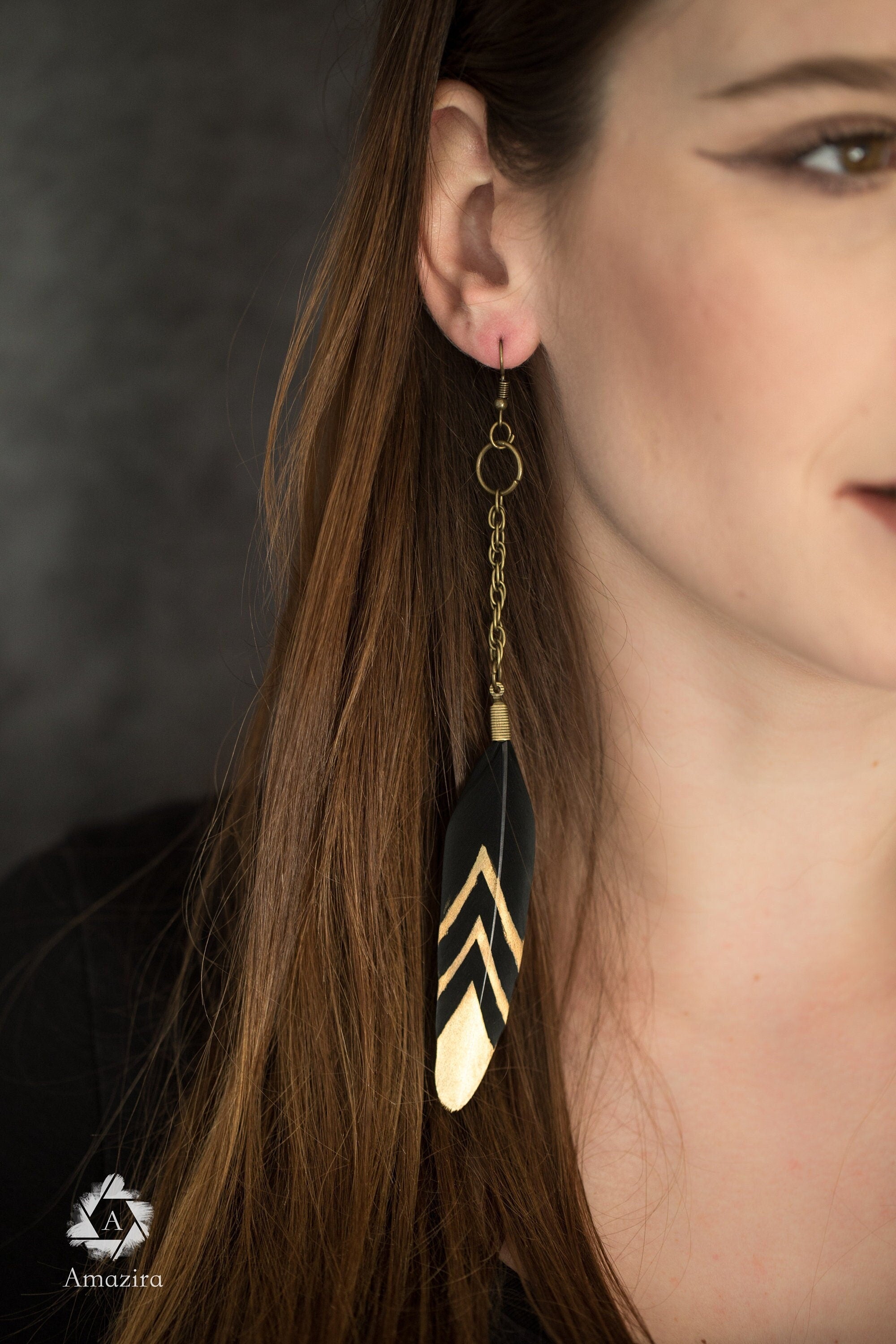 Hand painted feather earrings