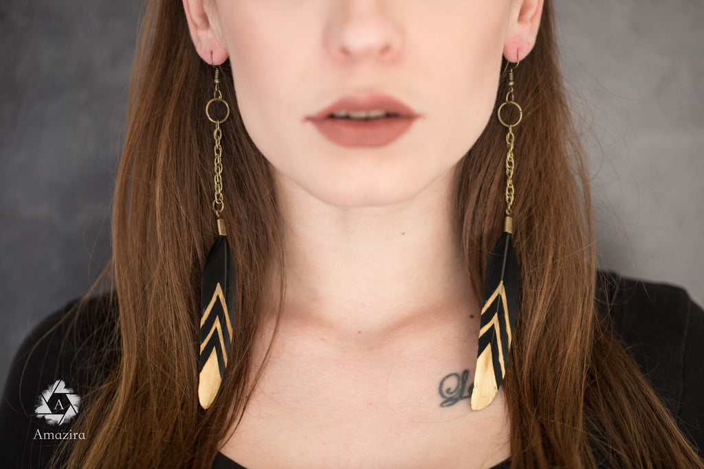 Hand painted feather earrings