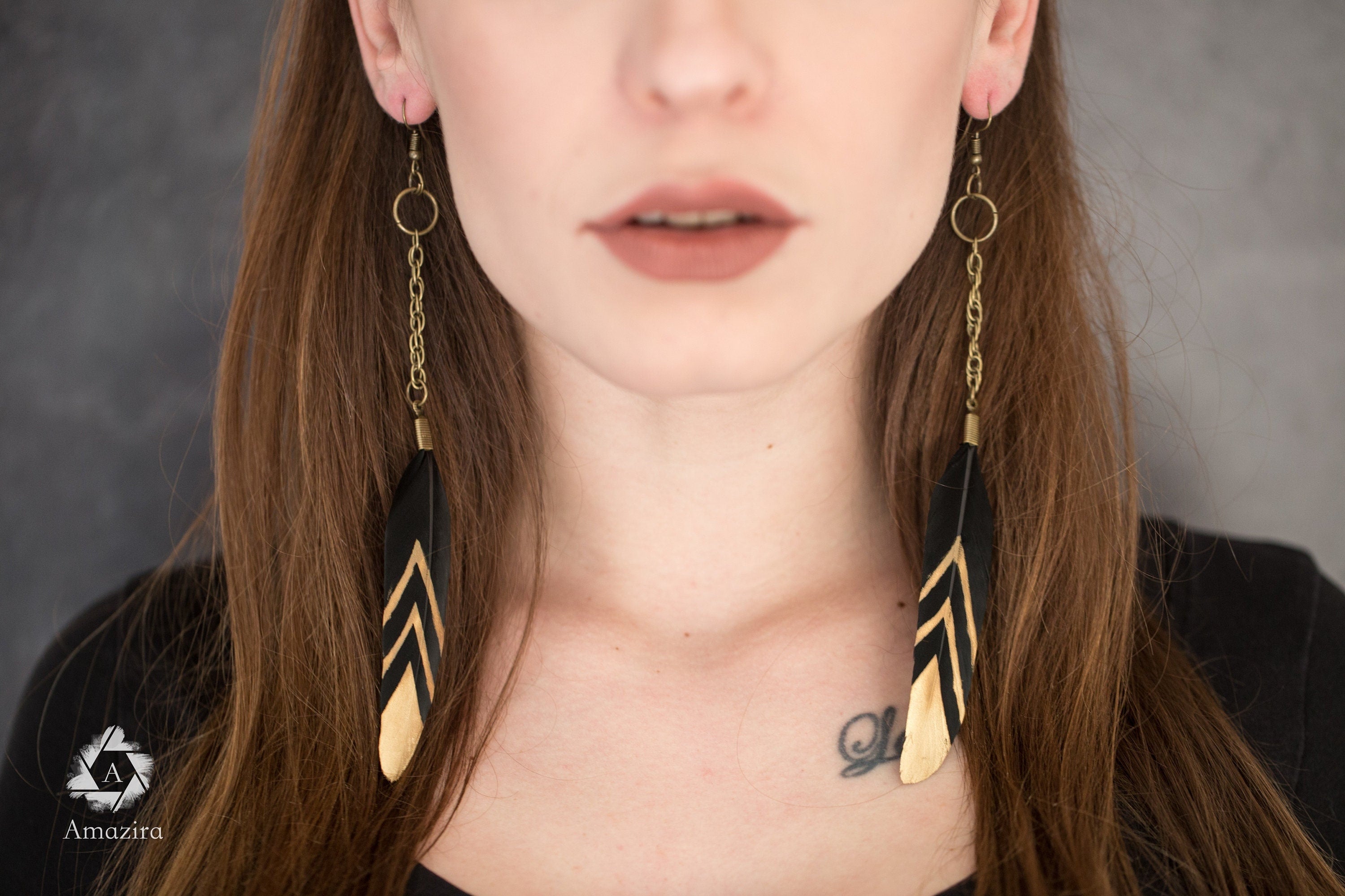 Hand painted feather earrings