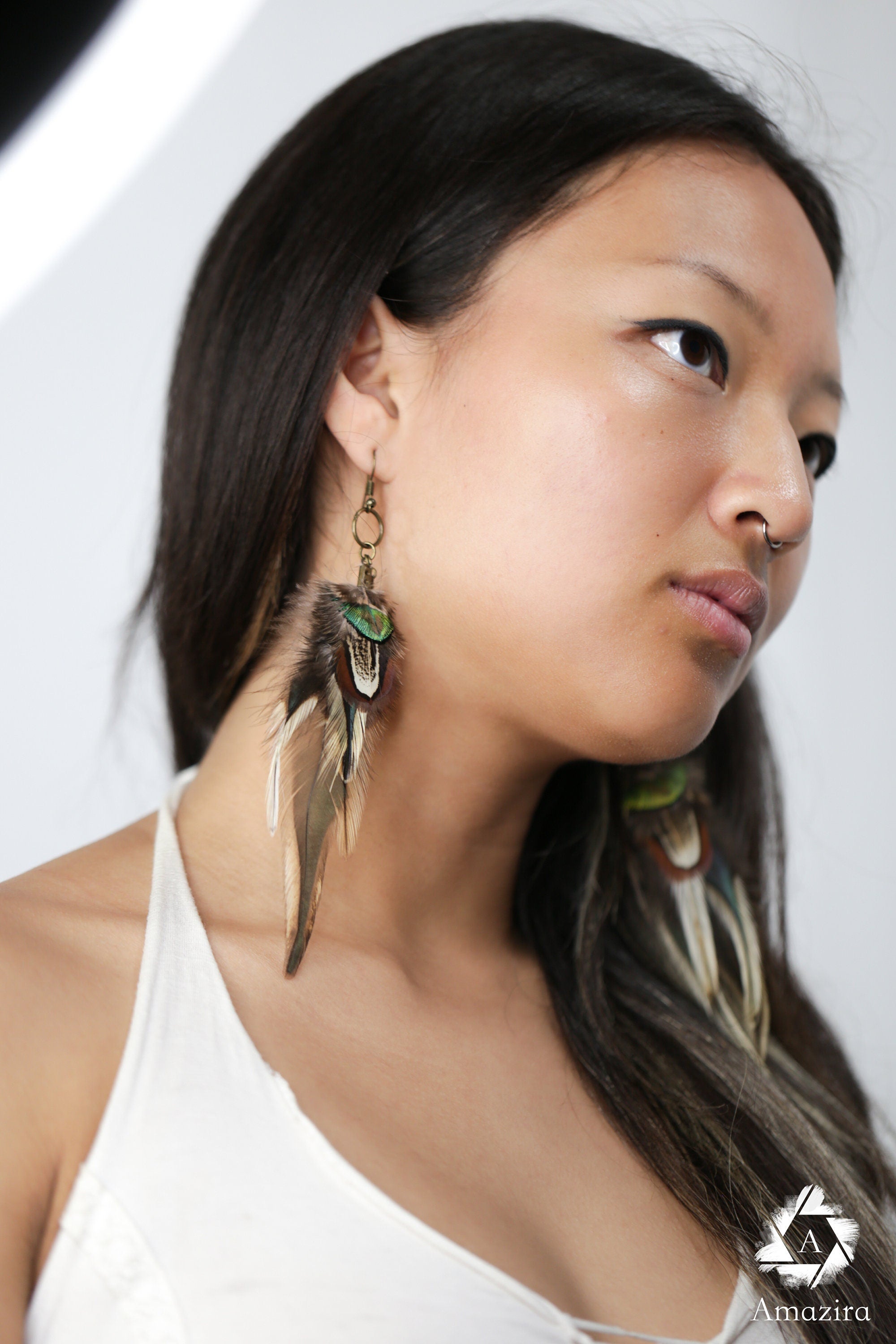 Peacock feather earrings