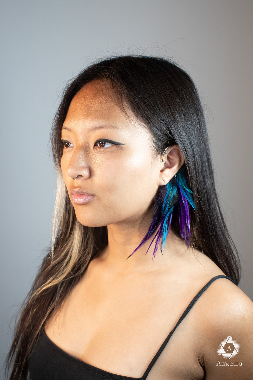 Purple blue feather Ear Wrap