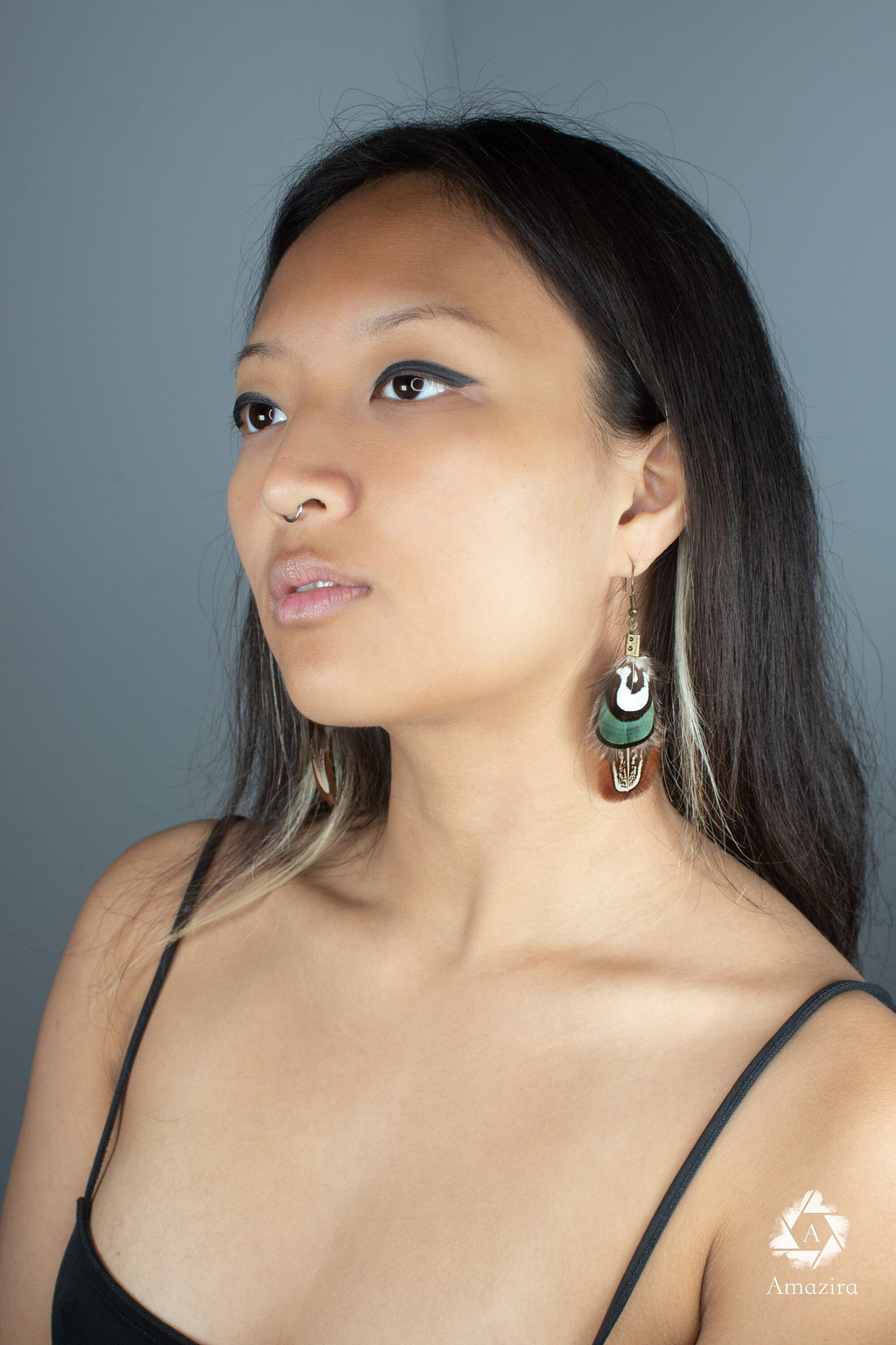 Cute green & brown natural feather Earrings